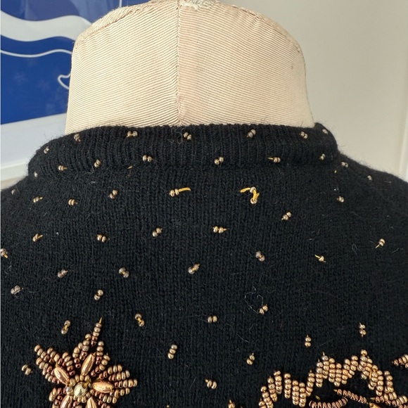 Vintage 70s Gold Beaded Embellished Black Cardigan - S - Picture 12 of 13